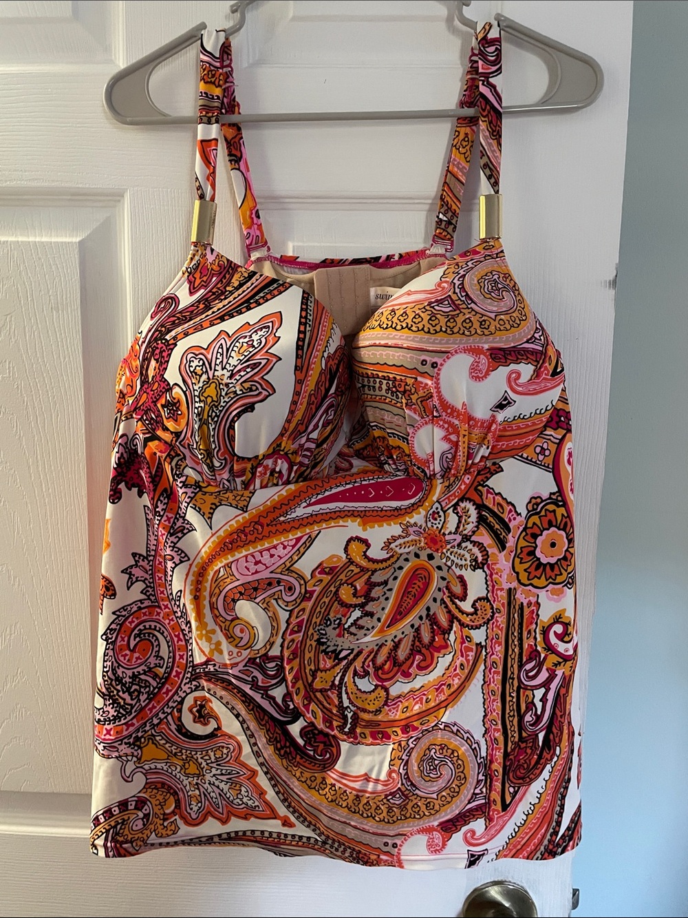 Paisley Print Women's Bikini Tankini Top in Pink & Orange